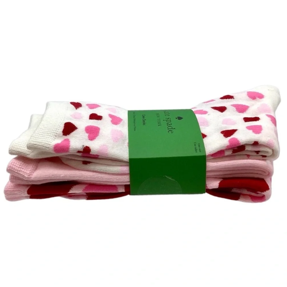 Kate Spade New York “Hearts” 3pk. Crew Socks (NWT) (Shoe Size: 4-10)